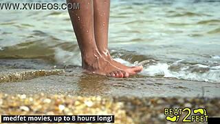 giggles struts her feet in heels, showing off close up 😍