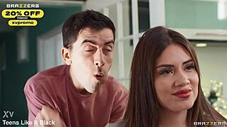 Intense Threesome with Busty Blonde Sara in Bedroom Action