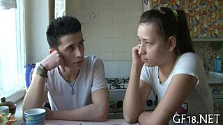 The spectacled lad holds his ex-girlfriend's hand in a homemade setting