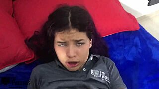 latina teen fucks stepbrother and gets cum on her ass.