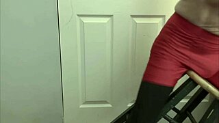 Just grinding on a stool wearing black compression tights and red shorts