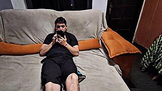 Stepmom pretends not interested, spies on hot bratty stepson until she seduces him!