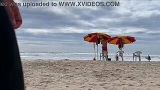 milf cums in public while people watch her outdoor blowjob and cumshot