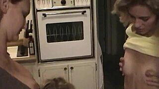 amateur blonde couples participate in homemade group activities with husbands at party