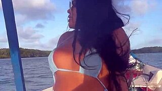 brazilian latina wife enjoys bikini on boat ride with pov