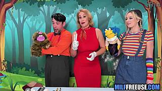 blonde milf and teen 18+ get free used on sesame street movie set.