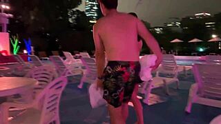 i'm watching this 19yo college girl with huge natural tits in the night pool, slipping lotion all over her body for ultimate service