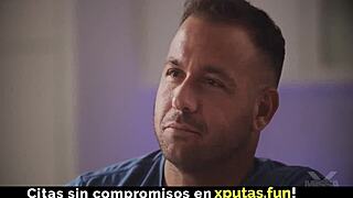 cute busty girl in glasses shouts, 'fuck me harder, spanish sub!' during creampie and cumshot