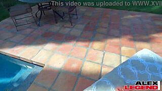 Brunette milf shay sight gets a wet orgasm beside the pool