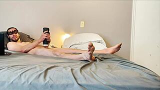 Masturbation with stroking, sucking, and vibrating toy on big cock