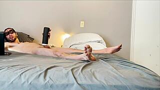 Masturbation with stroking, sucking, and vibrating toy on big cock