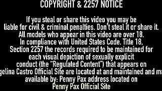 red head penny pax plays with her double-head dildo outdoors