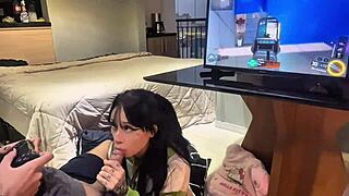 perfect blowjob while playing call of duty 3 ft amberzinha, backstage amateur couple