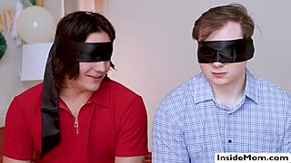 Two milfs blindfold stepsons and ride their dicks passionately