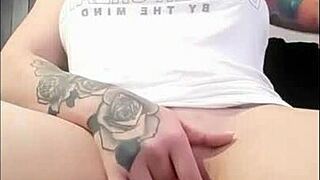 redhead rubs clit until cumming while watching porn complete on red