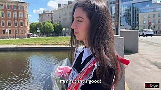 Met a classmate at graduation and fucked her tight ass - anal in white pantyhose and creampie