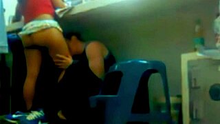 While I'm working, the boss's son slides his dick deep inside me.