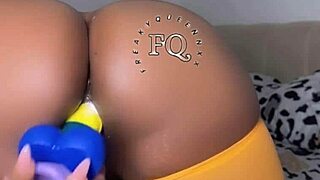 ebony girl with big breast battling rose toy and dildo in solo masturbation