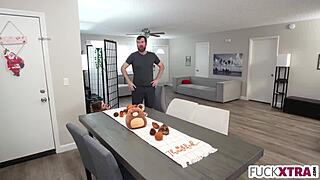 mischievous miniature catches tall stepbro jerking off