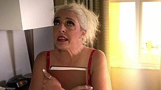 blonde milf worships big cock with sloppy deepthroat. she swallows cum eagerly.