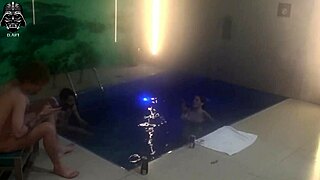 Threesome with friends in the motel pool part 1