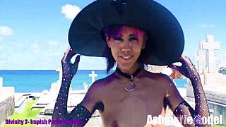 slut majick flashes topless in slow motion at the public cemetery 😈