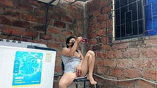 Slutty Neighbor Shows Pussy Under Dress In Yard