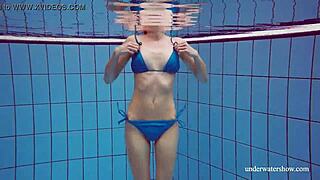 I-I mean, martina in blue bikini shows tight pussy underwater