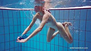I-I mean, martina in blue bikini shows tight pussy underwater