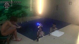 Threesome with friends in the motel pool part 1