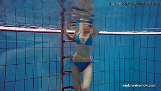 I-I mean, martina in blue bikini shows tight pussy underwater