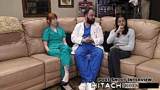 Freshman Ditria Rose gets mandatory Hitachi orgasm backstage.