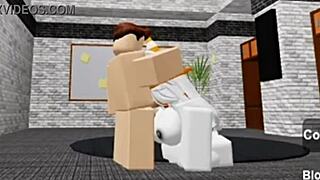 Slutty Roblox bunny girl sneaks in boys locker room then gets fucked