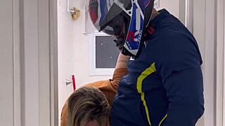 Motoboy Surprises Woman in Bathroom and Fucks Her Hard Until She Cums on His Cock