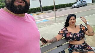 Corninho Shows Wife's Hairy Pussy on Beach Street and Market