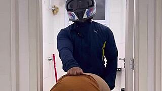 Motoboy Surprises Woman in Bathroom and Fucks Her Hard Until She Cums on His Cock