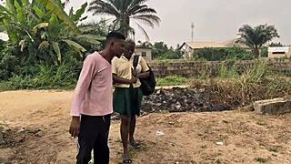 That Nigerian village school girl got taken to the jungle and fucked hard by those guys in the forest.