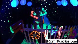romi rain & dani lesbian black-light fun