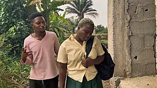 That Nigerian village school girl got taken to the jungle and fucked hard by those guys in the forest.