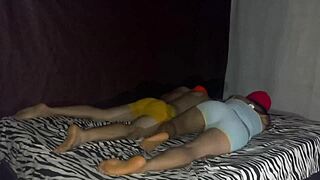 Stepmother and Stepson Rest on Bed Before Ghost Joins for Threesome Fuck