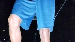 This cute brunette works out in the park with athletic moves.