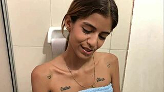 stepsister finds me masturbating, cum on face