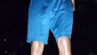 This cute brunette works out in the park with athletic moves.