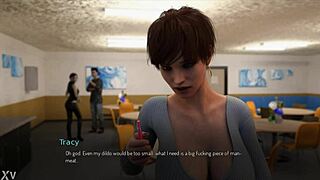 Tracy slides tip into her pussy in walkthrough.