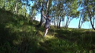 Lesbians Fuck Dildo in Forest with Big Ass Shaking