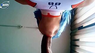 Rei Ayanami Cosplay Teases With Blowjob And Cum In Bodysuit