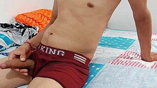 Skinny guy takes out his good cock and starts touching himself