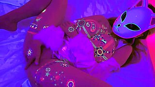 Neon Glow Massive Tits Masked Hottie Goes Wild Solo Masturbating With Anime Moans Lilykoti