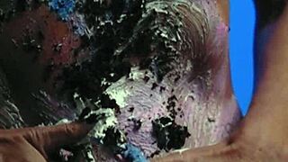 Messy Food Birthday Cake Girl Celebrates with Fun and Laughter.