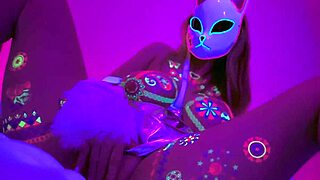 Neon Glow Massive Tits Masked Hottie Goes Wild Solo Masturbating With Anime Moans Lilykoti